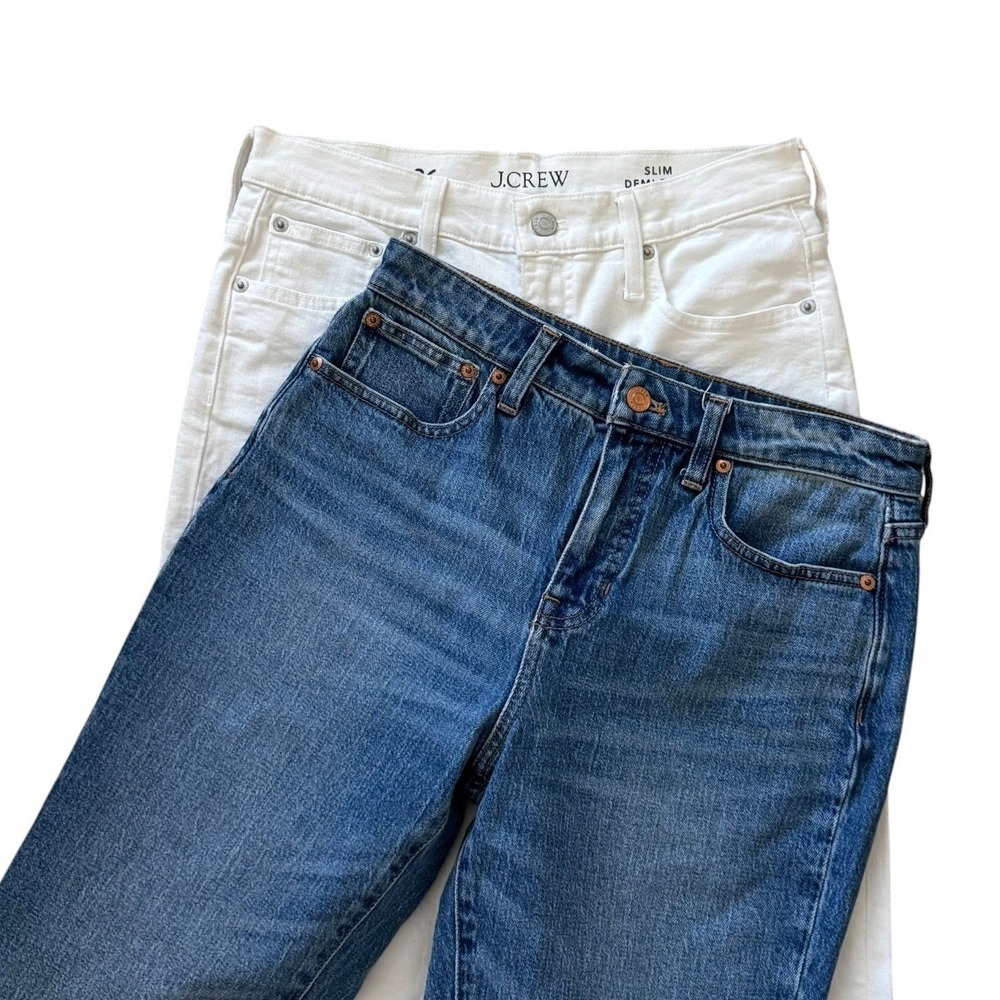 J.Crew Slim Demi-Boot Jeans White High Rise Denim-2  Pairs Bundle